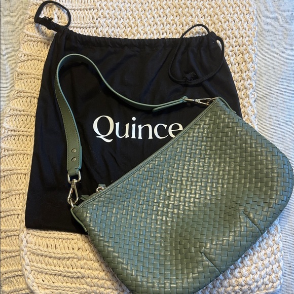 Quince mini woven leather shoulder bag in sage green. - Picture 2 of 10
